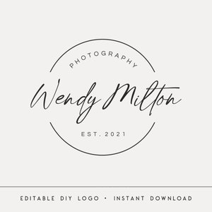 Editable Logo Design, DIY Circle Logo, Photography Logo Template, Modern Neutral Logo, Simple Logo, Instant Download