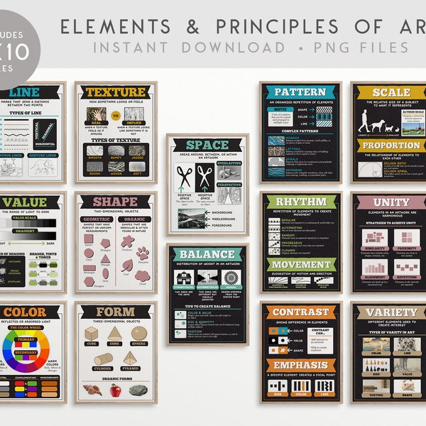 Elements and Principles of Art Classroom Printables Bundle, Art Classroom, Art Education, INSTANT DOWNLOAD - 8x10 - 14 posters total