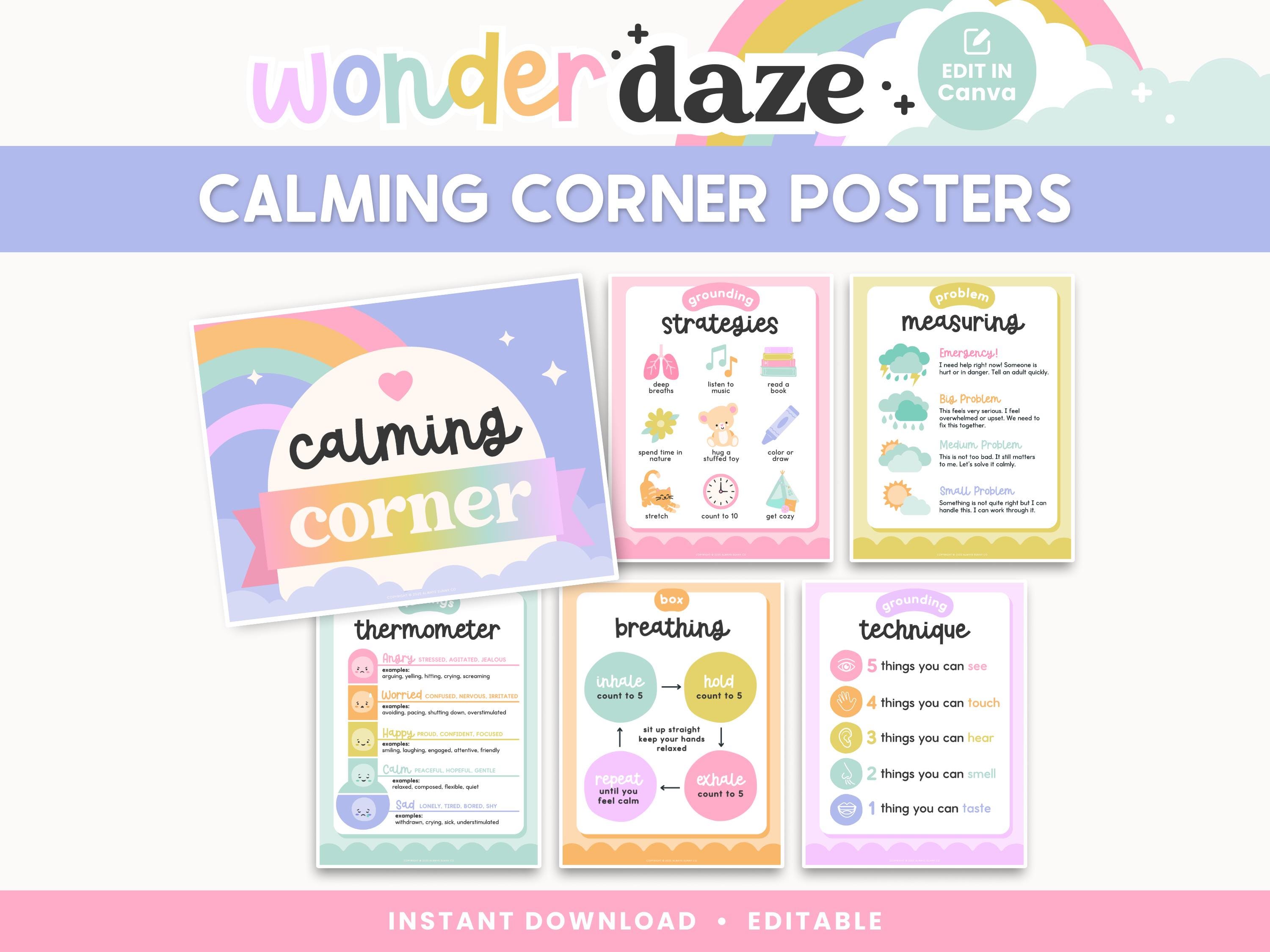 Calming Corner Editable Classroom Printables, Calm Down Skills, Modern ...