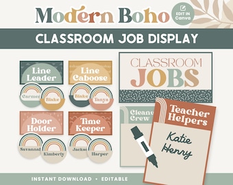 Classroom Job Display, Editable Canva Templates, Modern Boho Classroom Decor, Teacher Management, PDFs + Templates