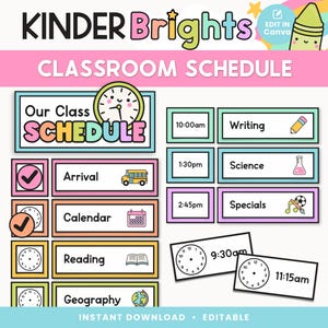 Bearbeitbare visuelle Kalenderkarten | Bunte Stundenplan Anzeige für das Klassenzimmer | Kinder Brights Tagesablauf Set | Bearbeitbare Lehrer Vorlage