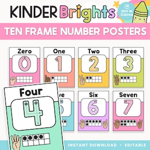 Pastel Ten Frame Number Posters | Editable Number Posters 0-20 | Classroom Decor | Counting Posters | Kindergarten Resources + Printables