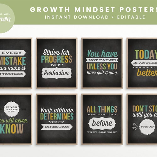 Editable Growth Mindset Classroom Printable Posters Canva - Etsy