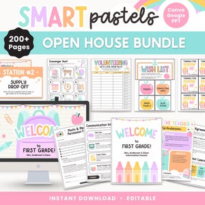 Back to School Open House Bundle | Editable Meet the Teacher Station Kit | Classroom Welcome Night | Smart Pastels Decor PDF