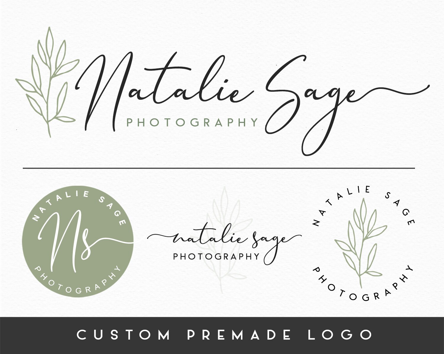 Premade Logo Design Photography Logo Leaf Greenery Logo Etsy