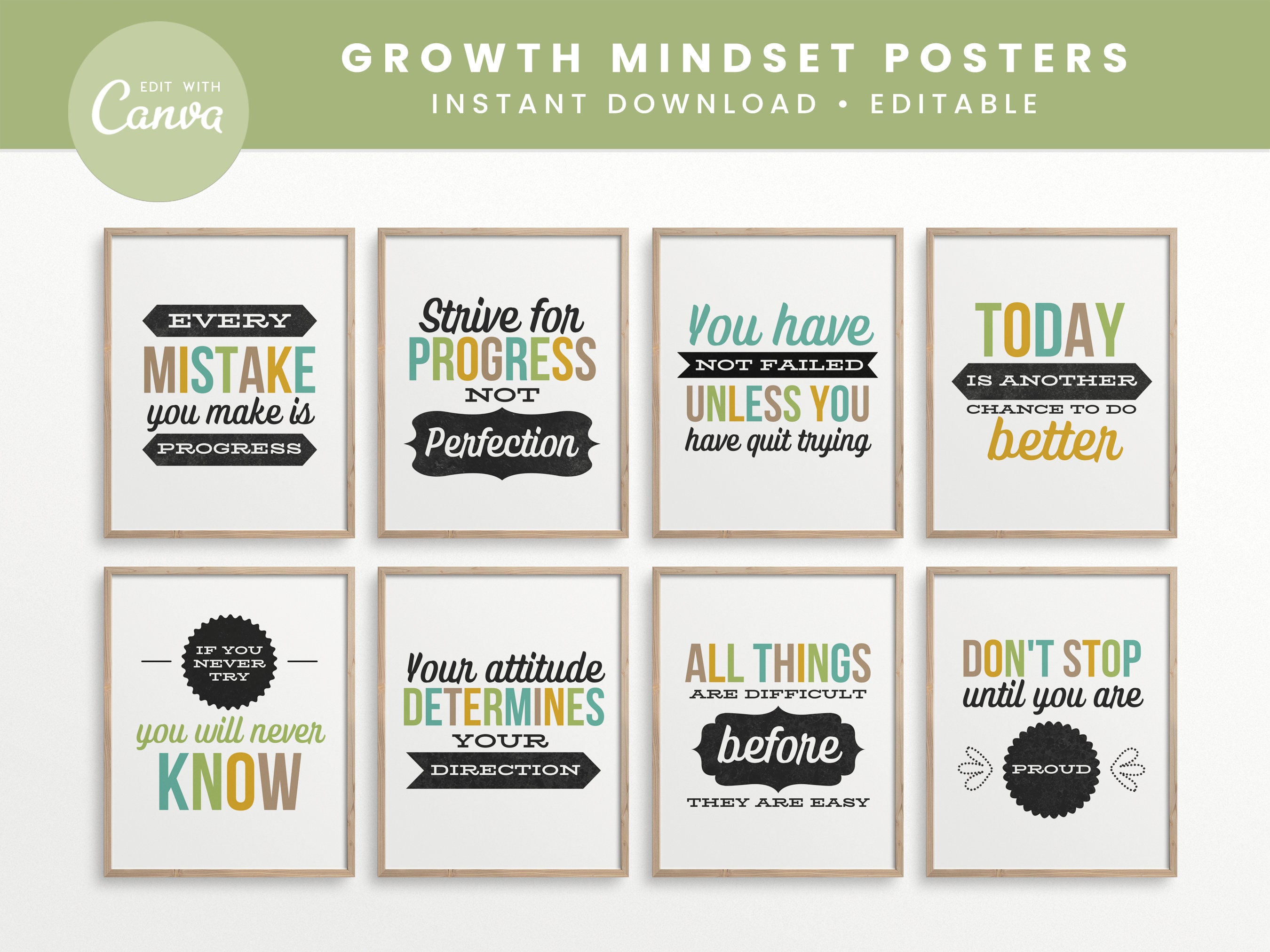 Editable Growth Mindset Classroom Printable Posters, Canva Classroom ...