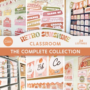 Editable Classroom Retro Sunshine Complete Collection Printable Bundle, Canva Templates Classroom Management, Organization Classroom Display