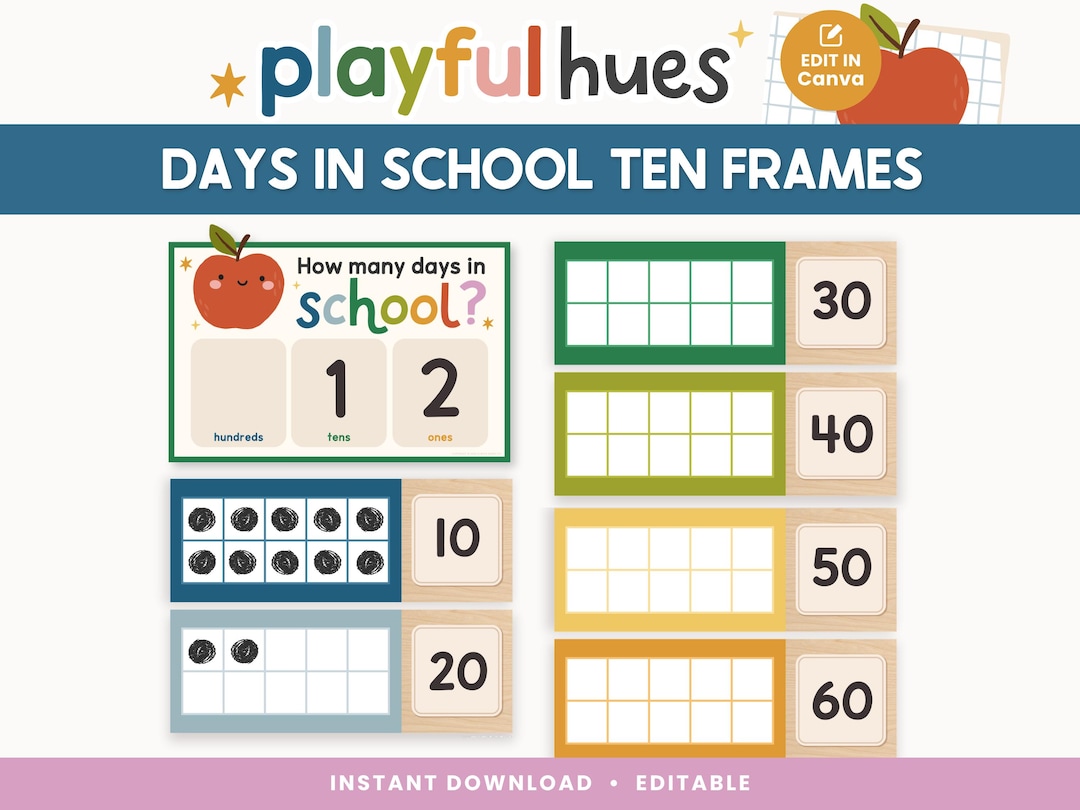 Classroom Days in School Ten Frames Printable Display | Editable in ...