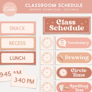 Classroom Schedule, Editable Classroom Printables, School Timetable, Boho Canva Classroom - PDFs + Editable Template