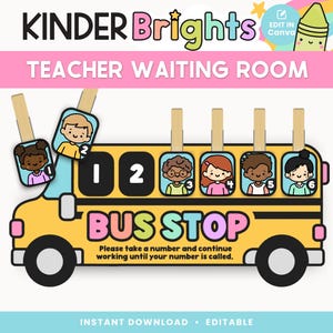 Teacher Waiting Room Printable Display, Editable in Canva, Cute Pastel Classroom Management Decor, Kindergarten Teacher, PDFs + Templates