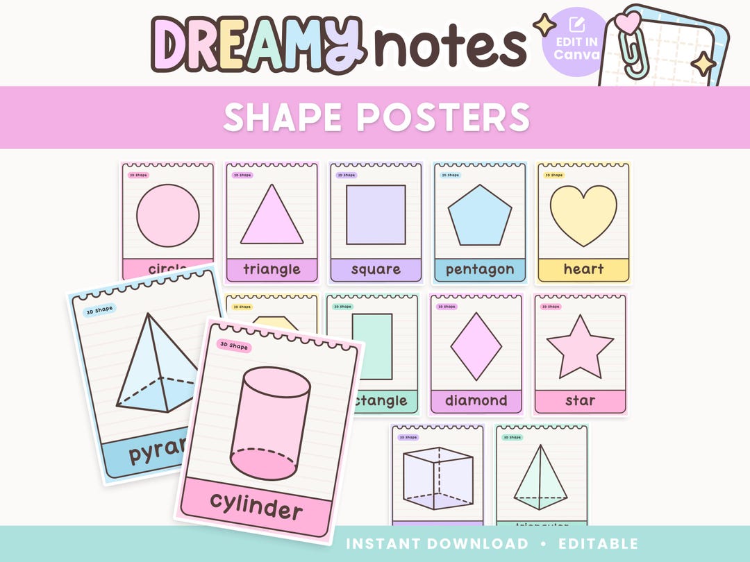Editable Shape Posters for Classroom | Dreamy Notes Pastel Math Posters ...