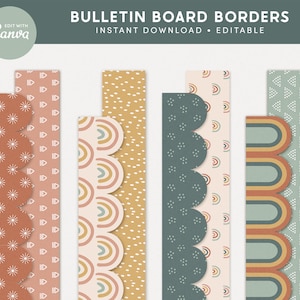 Classroom Bulletin Board Borders, Editable Canva Templates, Boho Modern Classroom Decor, Teacher Banner, PDFs + Templates