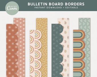 Classroom Bulletin Board Borders, Editable Canva Templates, Boho Modern Classroom Decor, Teacher Banner, PDFs + Templates