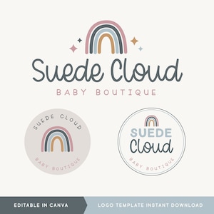 Editable Logo Design, DIY Canva Rainbow Boutique Logo, Cute Boho Children&#39;s Branding, Baby Store Template and Sub Marks, Instant Download