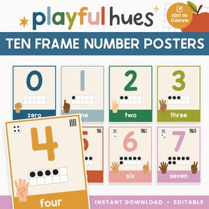Editable Ten Frame Number Posters | Colorful Number Posters 0-20 | Classroom Decor | Homeschool Counting Printables | Elementary Resources image 1