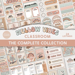 Editable Classroom Retro Pastel Complete Collection Printable Bundle, Canva Templates Classroom Management, Groovy Organization Display