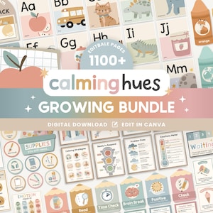 Paquete imprimible de decoración de aula editable GROWING / Pósteres y materiales visuales para primaria / Aula Montessori / Materiales imprimibles para el aprendizaje en casa