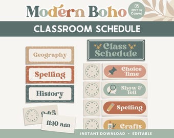Classroom Schedule, Editable Modern Boho Canva Template, Classroom Management Printables, - INSTANT DOWNLOAD Editable Template