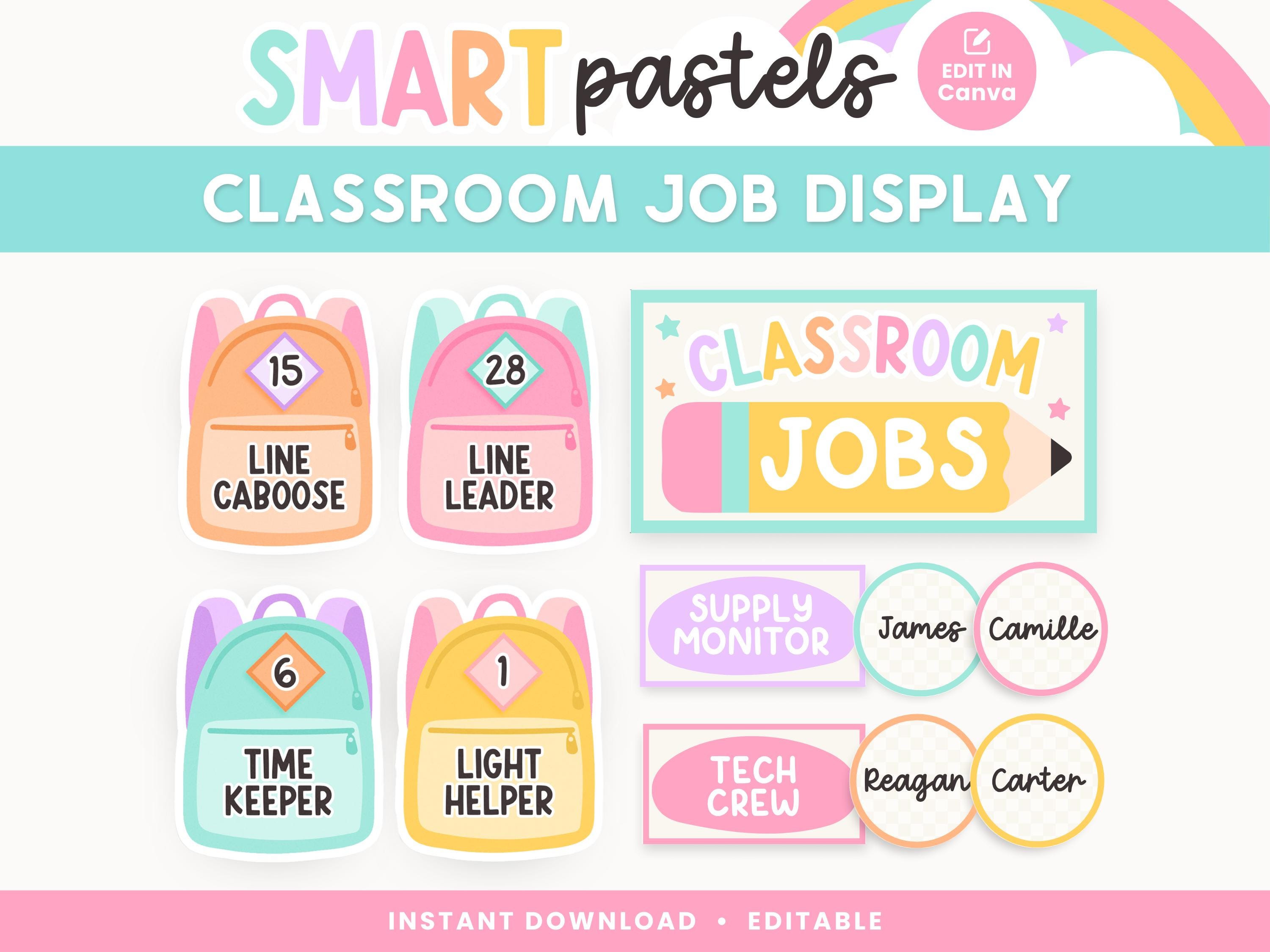 Classroom Job Display, Editable Retro Canva Templates, Bright Pastel Classroom Decor, Teacher Management, PDFs + Templates