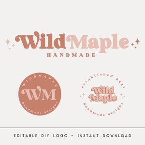 Editable Logo Designs, DIY Modern Boho Logo, Elegant Logo, Minimalist Circle Logo, Retro Logo with Watermarks, Instant Download
