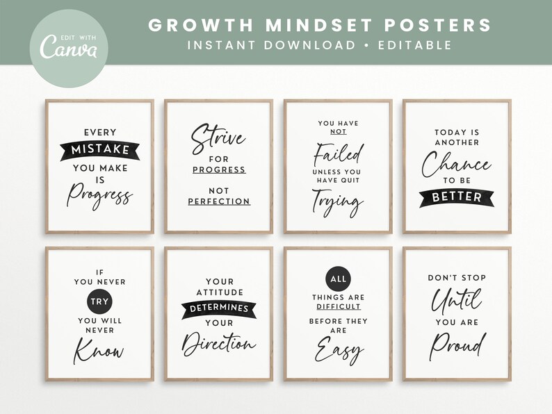 Growth Mindset Editable Classroom Printable Posters, Classroom Quotes ...