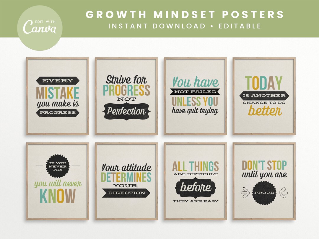 Editable Growth Mindset Classroom Printable Posters, Canva Classroom ...
