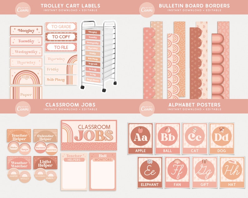 Editable Classroom Rosy Boho Complete Collection Printable Bundle ...