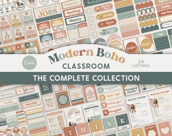 Editable Classroom Modern Boho Complete Collection Printable Bundle, Canva Templates, Classroom Management, Organization, Classroom Displays