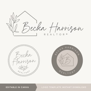 Editable Logo Template, DIY Real Estate Design, Elegant Leaf Realtor Branding, Minimalist House Logo, Instant Download