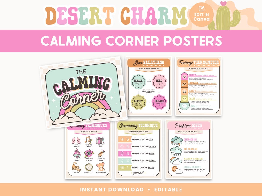 Editable Desert Charm Calming Corner Posters | Classroom Calming Corner ...