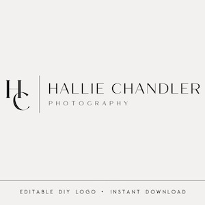 Modello di logo modificabile, logo minimalista fai da te, marchio di fotografia moderna, iniziali semplici, download immediato
