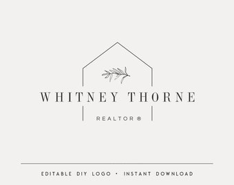 Création de logo modifiable, logo de maison bricolage, modèle de logo d'agent immobilier, logo immobilier élégant, téléchargement immédiat