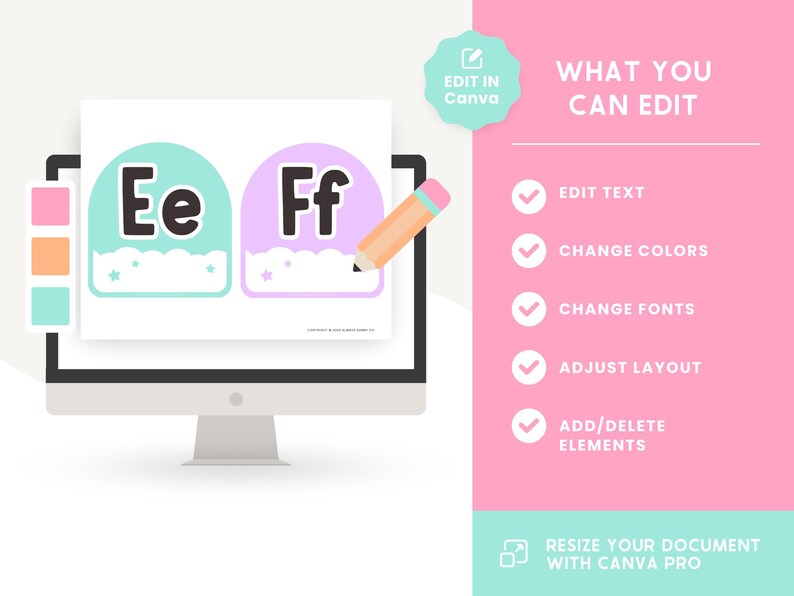 Classroom Word Wall Display, Editable Pastel Canva Templates, Bright ...