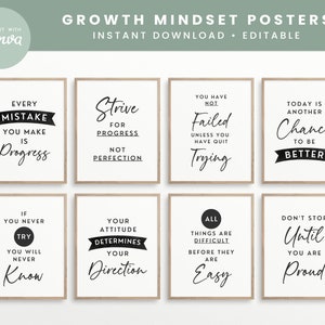 Growth Mindset Editable Classroom Printable Posters, Classroom Quotes, Classroom Decor, INSTANT DOWNLOAD - 8x10 and Editable Canva Templates
