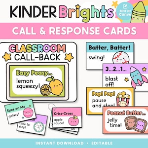 Cartes de rappel modifiables pour la classe | Attirer l'attention des enseignants | Appel et réponse | Gestion de classe | Téléchargement instantané Canvas