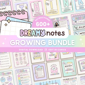 Editable Classroom Dreamy Notes GROWING Printable Bundle, Canva Templates Classroom Theme, Teacher Management, Pastel Organization Display