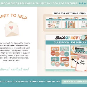 Afdrukbare display verjaardag klas, bewerkbaar in canva, Groovy Retro decor klasmanagement, pdf's + sjablonen voor docent afbeelding 6