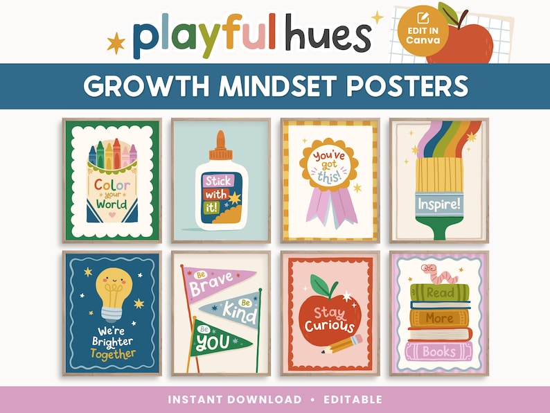 Editable Growth Mindset Posters | Playful Hues Classroom Decor | Canva ...