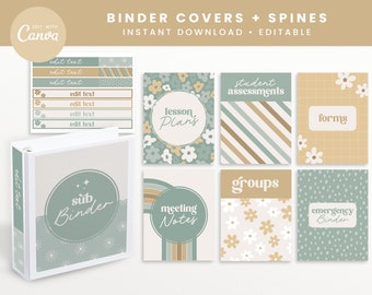 Classroom Binder Covers and Spines, Editable Teacher Printables, Modern Boho Classroom Organization, PNGs, PDFs + Canva Editable Files