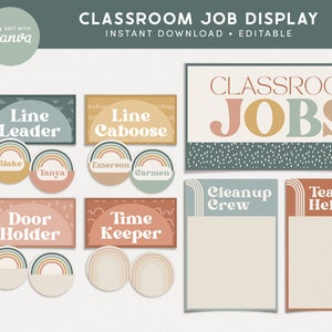 Classroom Job Display, Editable Canva Templates, Modern Boho Classroom Decor, Teacher Management, PDFs + Templates