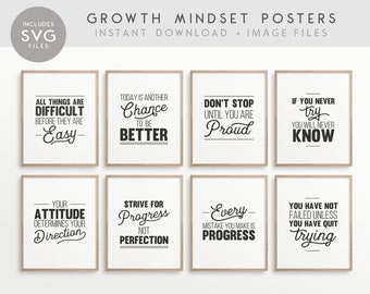 Growth Mindset Classroom Printable Posters, Classroom Quotes, Classroom Decor, Inspirational quotes, INSTANT DOWNLOAD- 8x10, 5x7, A4, SVG