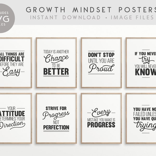 Growth Mindset Classroom Printable Posters, Classroom Quotes, Classroom Decor, Inspirational quotes, INSTANT DOWNLOAD- 8x10, 5x7, A4, SVG