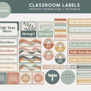 Classroom Labels Editable Templates, Modern Boho Classroom Organization, Bin + Drawer Labels INSTANT DOWNLOAD, Canva Templates