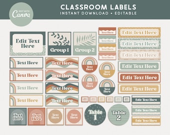 Classroom Labels Editable Templates, Modern Boho Classroom Organization, Bin + Drawer Labels INSTANT DOWNLOAD, Canva Templates
