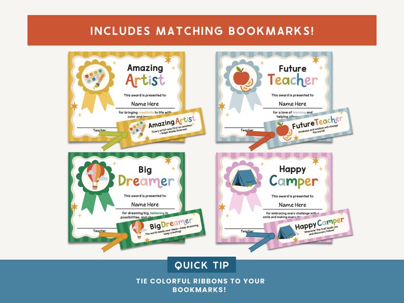 Editable Classroom End of Year Awards & Matching Bookmarks | Student ...