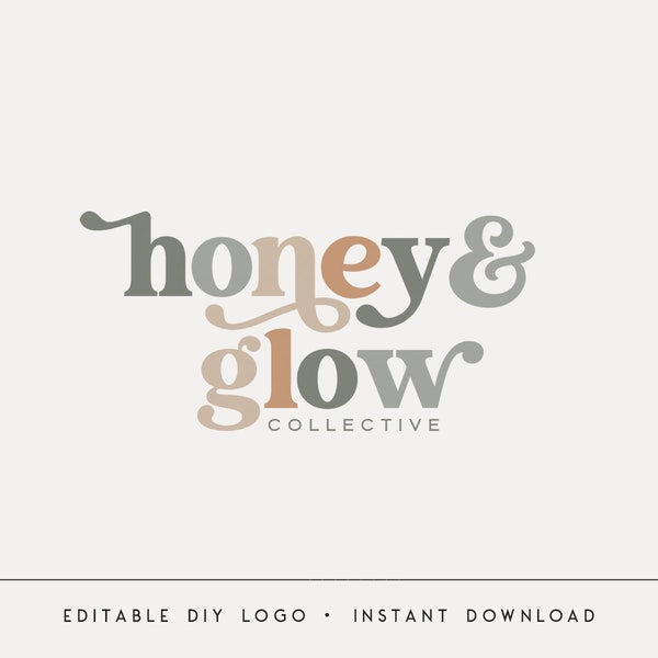 Editable Boho Logo Template, DIY Modern Boho Logo, Neutral Branding, Simple Retro Font, Instant Download