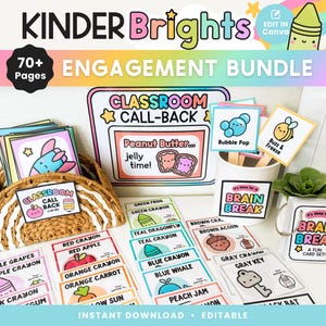 Bearbeitbares Studenten-Engagement-Bundle, Brain Breaks, Partnerkarten, Rückrufkarten | Lehrer-Klassenzimmer-Planung | Canva Sofortiger Download