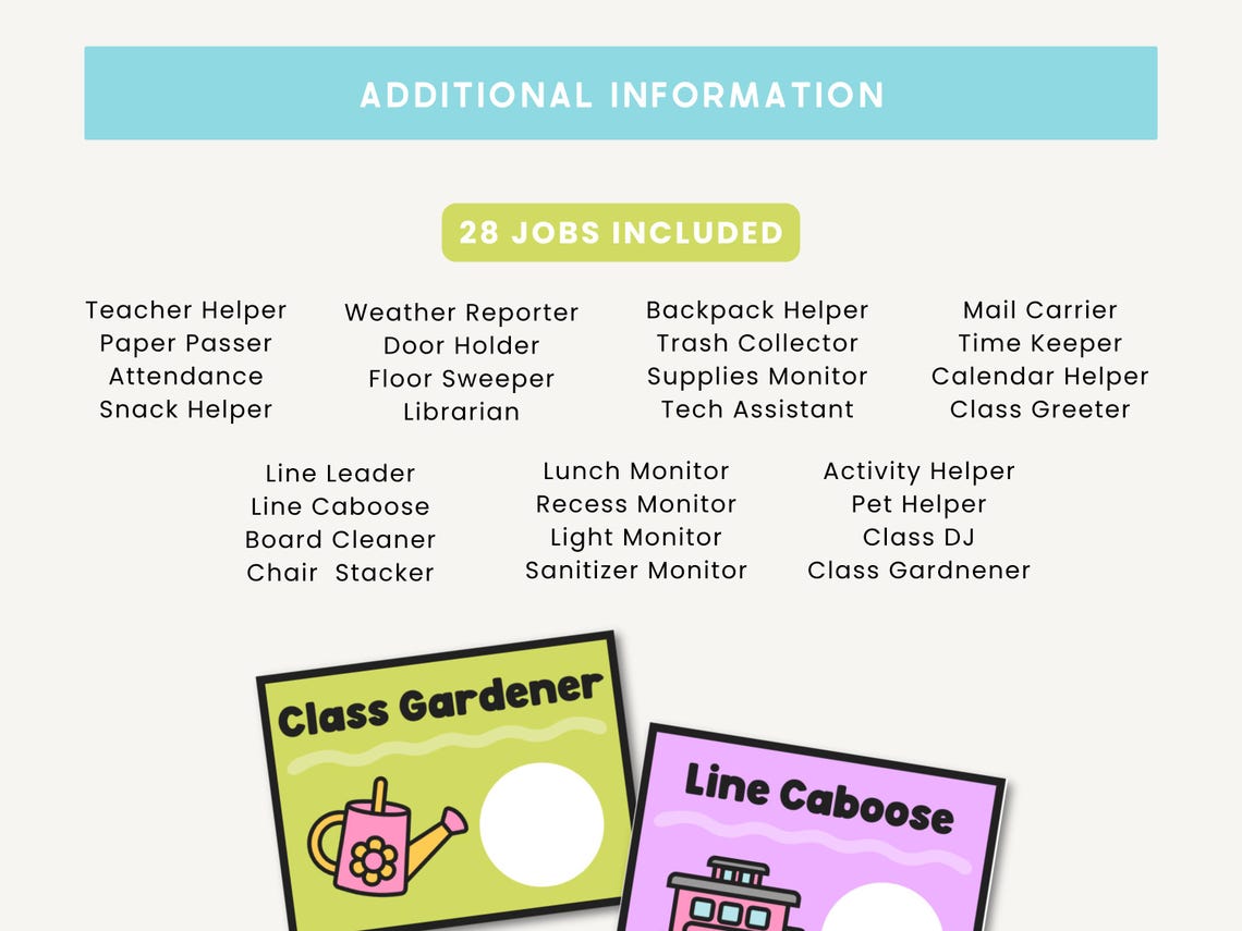Editable Classroom Jobs Display | Kinder Brights Theme | Student Job ...