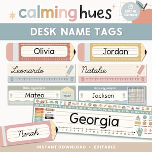Editable Desk Name Tags for Students | Pastel Printable Name Plates for Classroom Desks | Alphabet for Kids | Instant Download