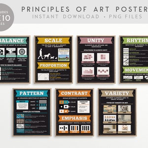 Principles of Art Classroom Printable Posters, Art Classroom Decor (Balance, Scale, Rhythm, Contrast) INSTANT DOWNLOAD 8x10 - 7 posters